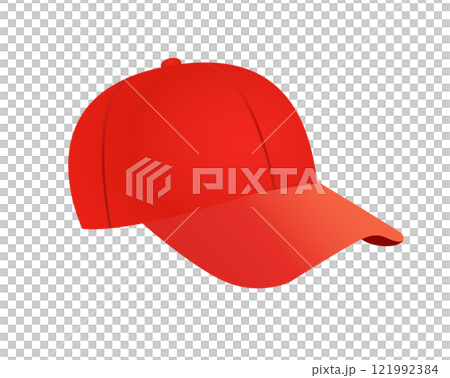 Classic red baseball sporty billed cap icon 121992384