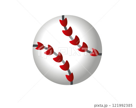 Round white ball for baseball icon with regulation red stitching 121992385