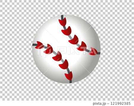 Round white ball for baseball icon with regulation red stitching 121992385