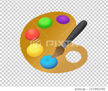 Watercolor brush, artist palette icon used when painting and mixing paint colors 121992392