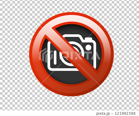 Red circle restricted icon with camera phone and red stroke 121992398