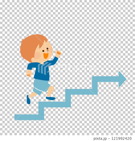 Illustration of a child climbing stairs towards a goal Illustration of a child climbing stairs towards a goal 121992420