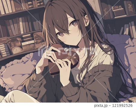 バレンタインデーに手作りチョコを渡す女性のイラスト バレンタインデーに手作りチョコを渡す女性のイラスト 121992526