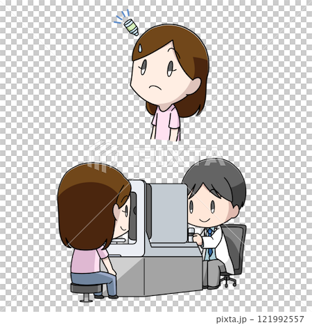 Illustration of a woman undergoing an eye examination 121992557