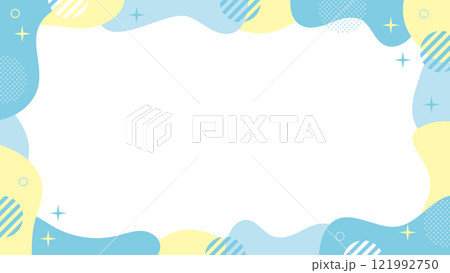 抽象的　幾何学　フレーム 　水色　黄色　キラキラ　水玉	 121992750