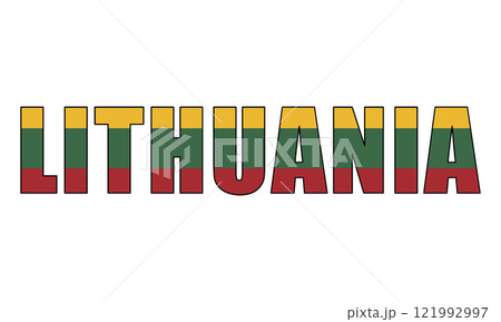 Lithuania text with national flag background 121992997
