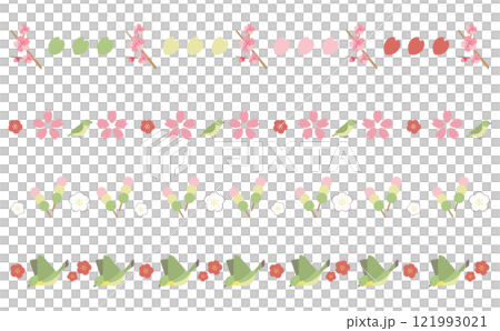 春の華やかなライン飾りセット 横長 鶯と梅と桜とお団子 背景素材 121993021