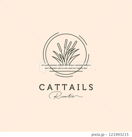 cattail grass line art logo vector symbol illustration design, river tree minimal logo design 121993215