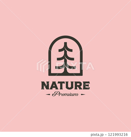 pine tree emblem logo vector symbol minimalist illustration design, simple tree logo design 121993216