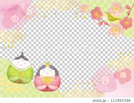 水彩タッチのかわいい雛祭りの背景素材 水彩タッチのかわいい雛祭りの背景素材 121993386