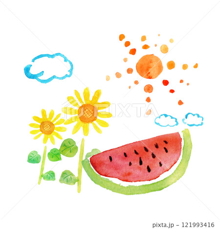 水彩イラスト　夏のイメージイラスト 121993416