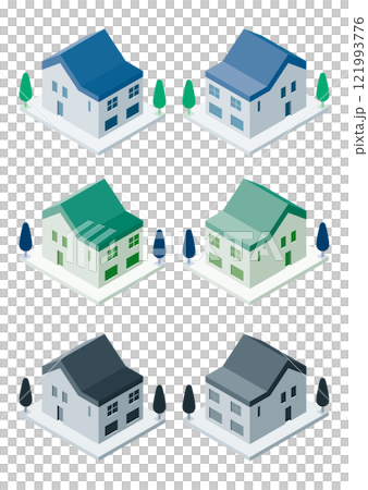 Illustration of a single-family home building seen from above 121993776