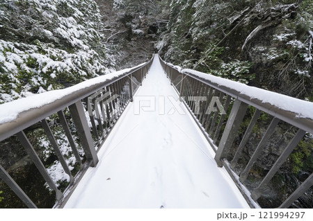 雪降り積もるみたらい渓谷哀伝橋 雪降り積もるみたらい渓谷哀伝橋 121994297
