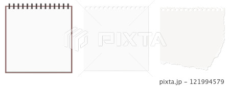 シンプルなメモ帳、メモ紙、破れたメモ紙のセット 121994579