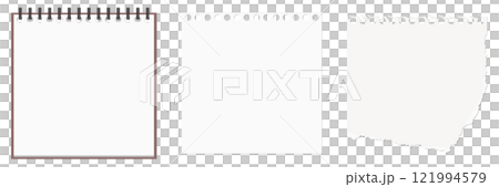 シンプルなメモ帳、メモ紙、破れたメモ紙のセット 121994579