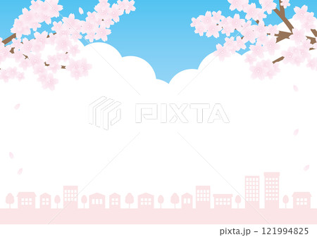 桜 背景 青空と街並み フレーム 桜 背景 青空と街並み フレーム 121994825