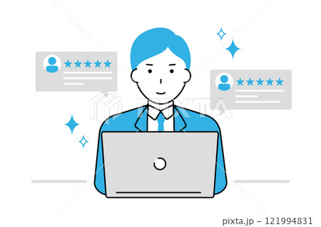 自社のネット上の高評価を見て喜ぶビジネスマン 121994831