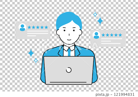 自社のネット上の高評価を見て喜ぶビジネスマン 121994831