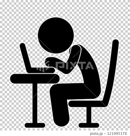 ビジネスシーン　姿勢の悪いビジネスン　ピクトグラム 121995178
