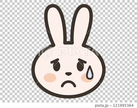 Cute rabbit face icon illustration with a troubled expression 121995364