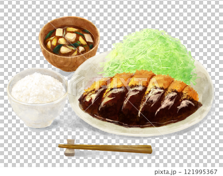 味噌炸肉排套餐配大量捲心菜的插圖 味噌炸肉排套餐配大量捲心菜的插圖 121995367