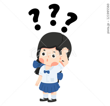 Kid girl student  is thinking with question 121995560