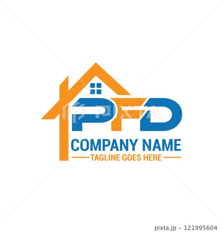 Initial PFD Letter Real Estate Logo Design. Modern Real Estate Company Logo with House and Initials. Initial PFD Letter Real Estate Logo Design. Modern Real Estate Company Logo with House and Initials. 121995604