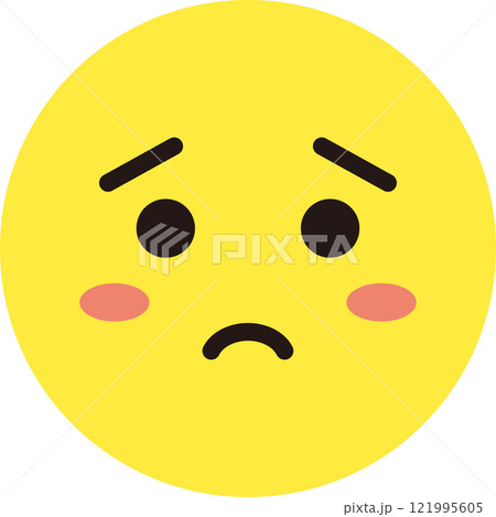 顔 表情 アイコン 黄色 シンプル 丸 単体 悲しむ	 121995605
