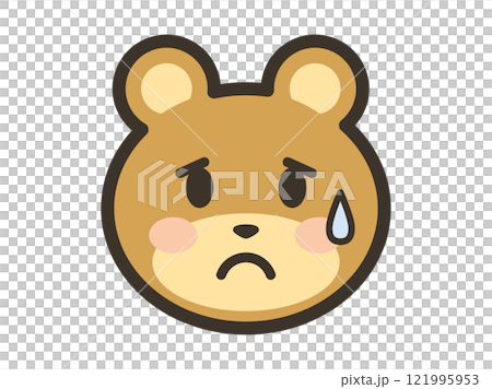 困り果てた表情のかわいいくまさんの顔のアイコンイラスト 121995953
