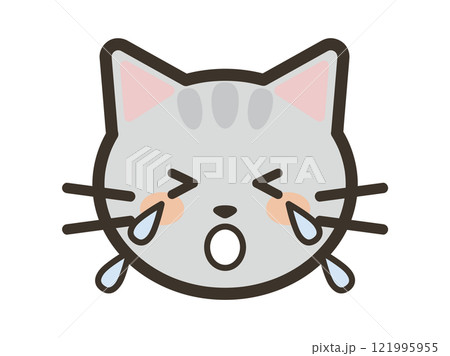 泣き叫ぶかわいいねこちゃんの顔のアイコンイラスト 泣き叫ぶかわいいねこちゃんの顔のアイコンイラスト 121995955