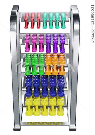 Gym Dumbbell rack with colorful dumbbells, weightlifting gym equipment stand Gym Dumbbell rack with colorful dumbbells, weightlifting gym equipment stand 121996031