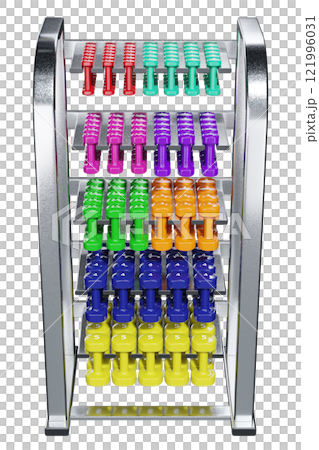 Gym Dumbbell rack with colorful dumbbells, weightlifting gym equipment stand 121996031