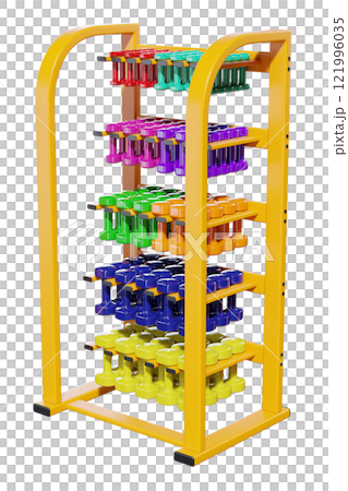 Gym Dumbbell rack with colorful dumbbells, weightlifting gym equipment stand 121996035