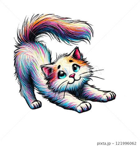 ヨガポーズ猫 　にゃんこの気ままにフィットネス0012 線画　可愛いねこの仕草　AIアート画 121996062