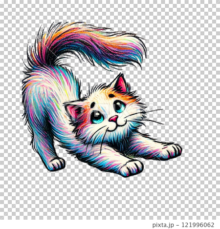 ヨガポーズ猫 　にゃんこの気ままにフィットネス0012 線画　可愛いねこの仕草　AIアート画 121996062
