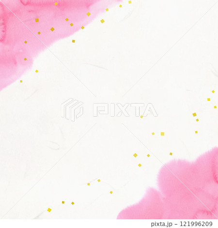 ピンクの水彩テクスチャによる和紙の背景フレーム 121996209