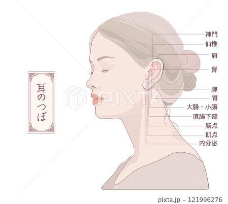 耳つぼの位置・耳のマッサージ・耳にある効きツボ 耳つぼの位置・耳のマッサージ・耳にある効きツボ 121996276