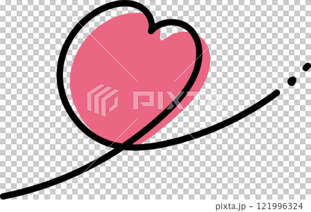 黒い線と赤い塗りのくるんとしたハートのベクターイラスト素材 121996324
