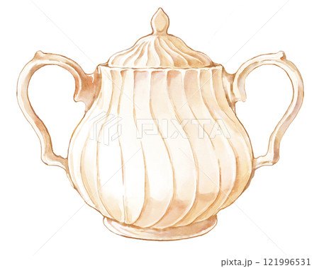 水彩で描いたクラシカルな白いシュガーポットのイラスト 水彩で描いたクラシカルな白いシュガーポットのイラスト 121996531