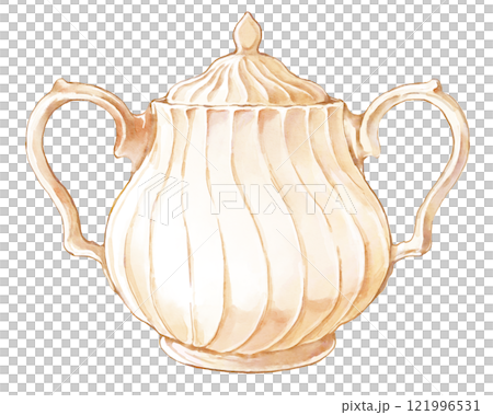水彩で描いたクラシカルな白いシュガーポットのイラスト 水彩で描いたクラシカルな白いシュガーポットのイラスト 121996531