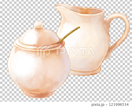 簡單的水彩牛奶罐和糖罐套裝 簡單的水彩牛奶罐和糖罐套裝 121996534