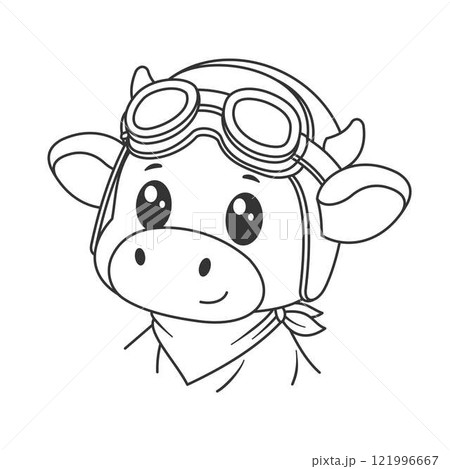 Cute cow wearing airplane pilot helmet for coloring 121996667