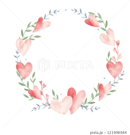 Valentine's day or Wedding floral Wreath from Hearts and tender Branches. Circle Frame, Border. Simple painting isolated on a white background. Love and Romantic illustration for cards, invitations Valentine's day or Wedding floral Wreath from Hearts and tender Branches. Circle Frame, Border. Simple painting isolated on a white background. Love and Romantic illustration for cards, invitations 121996984