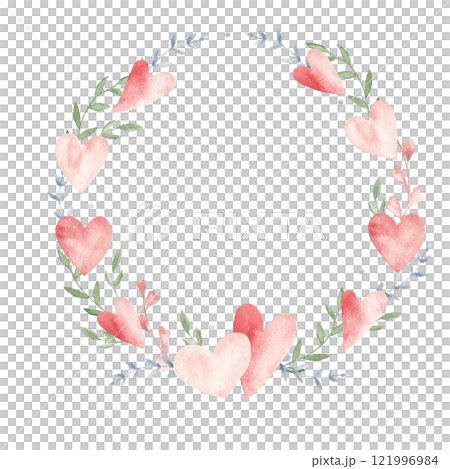 Valentine's day or Wedding floral Wreath from Hearts and tender Branches. Circle Frame, Border. Simple painting isolated on a white background. Love and Romantic illustration for cards, invitations Valentine's day or Wedding floral Wreath from Hearts and tender Branches. Circle Frame, Border. Simple painting isolated on a white background. Love and Romantic illustration for cards, invitations 121996984