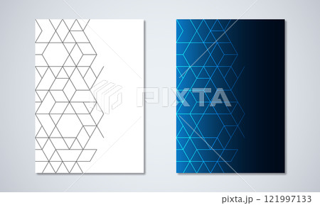 Abstract geometric background with hexagons shape pattern for a business brochure or cover book, page layout, flyer design, and poster template Abstract geometric background with hexagons shape pattern for a business brochure or cover book, page layout, flyer design, and poster template 121997133