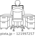 パソコン作業をしている男性の後ろ姿　線画 121997257