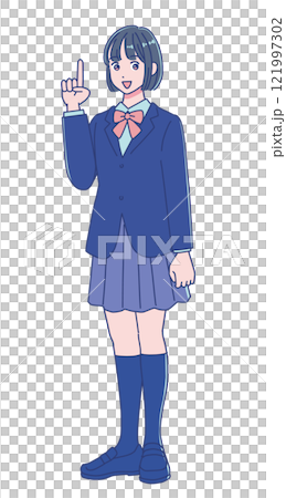 Anime-style female student in school uniform 121997302