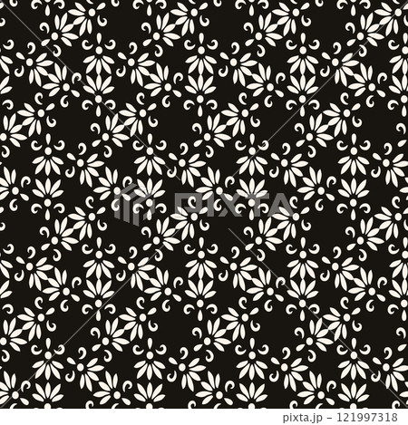 Abstract simple floral gothic style seamless pattern. Elegant minimal monochrome stylish background. Perfect for textile, fabric and fashion print. 121997318