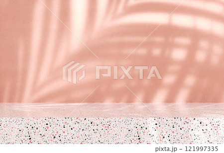 Beauty podium backdrop for product display with natural light beam and shadow. 3d rendering. 121997335