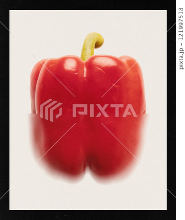 Conceptual graphic design. Bright red bell pepper with clean lines, highlighting simplicity and purity of home-grown organic produce for healthy living. 121997518